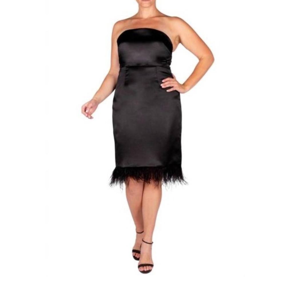 Camilyn Beth Sheila Feather Hem Satin Midi Dress Black NWT Size 8